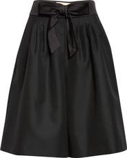 Valentino Bow Waist Wool & Mohair Bermuda Shorts