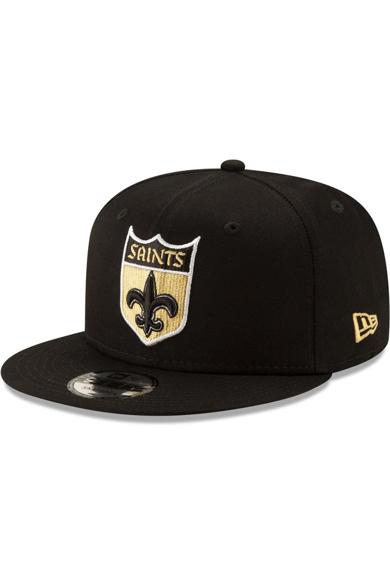 Men's New Era Black New Orleans Saints Throwback 9FIFTY Adjustable Snapback Hat, Main, color, Black