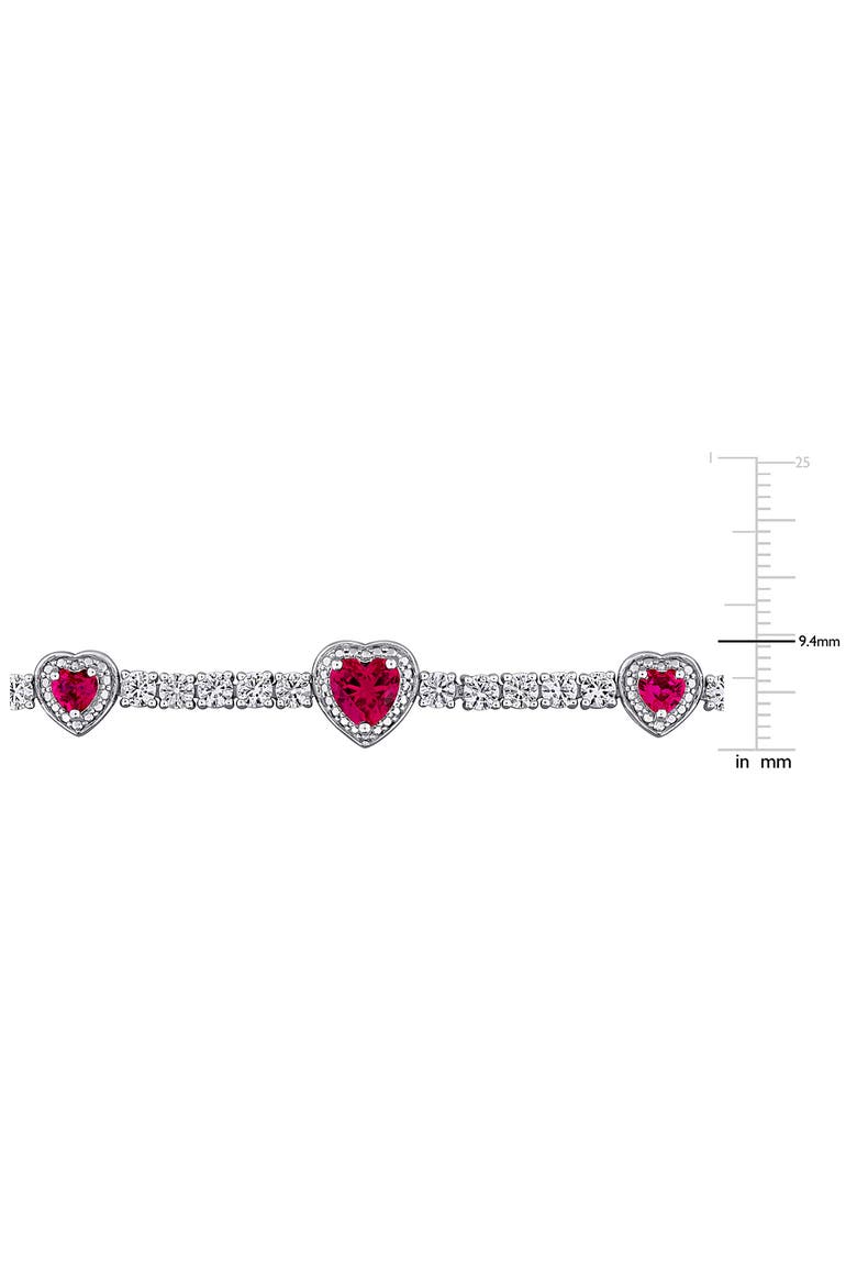 Lab Grown Ruby & Lab Grown White Sapphire Heart Station Bracelet, Alternate, color, RED
