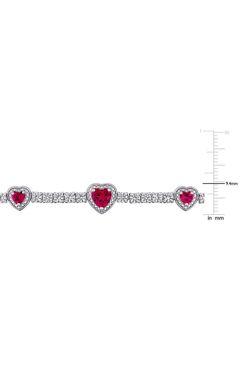 DELMAR Lab Grown Ruby & Lab Grown White Sapphire Heart Station Bracelet, Alternate, color, Red