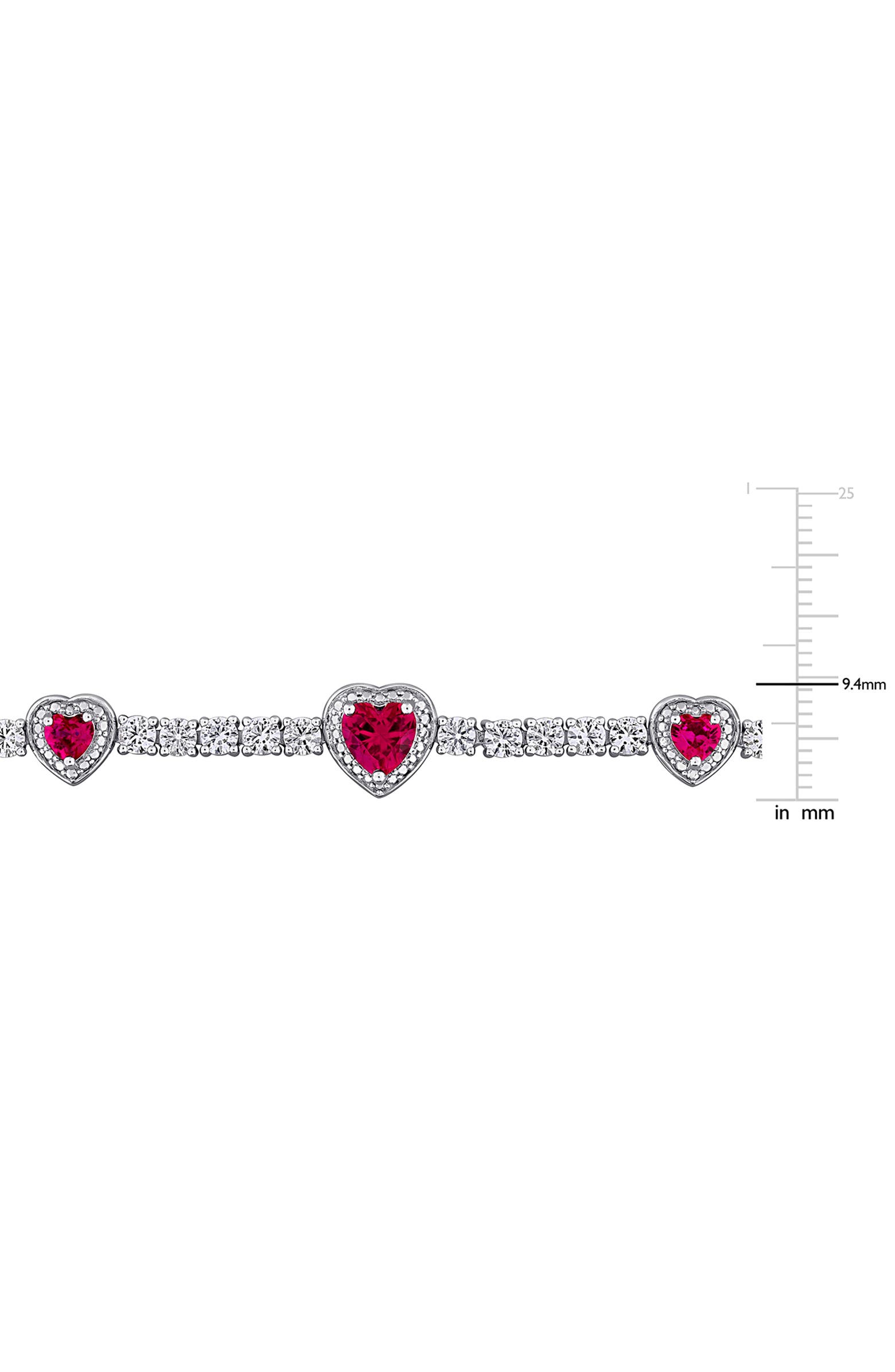DELMAR Lab Grown Ruby & Lab Grown White Sapphire Heart Station Bracelet ...