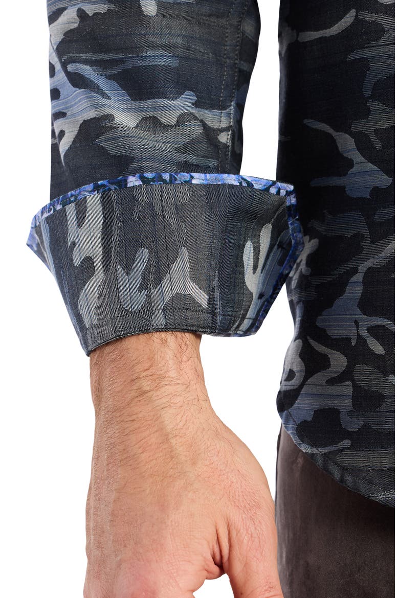 Harrington Camouflage Button-Up Shirt, Alternate, color, NAVY