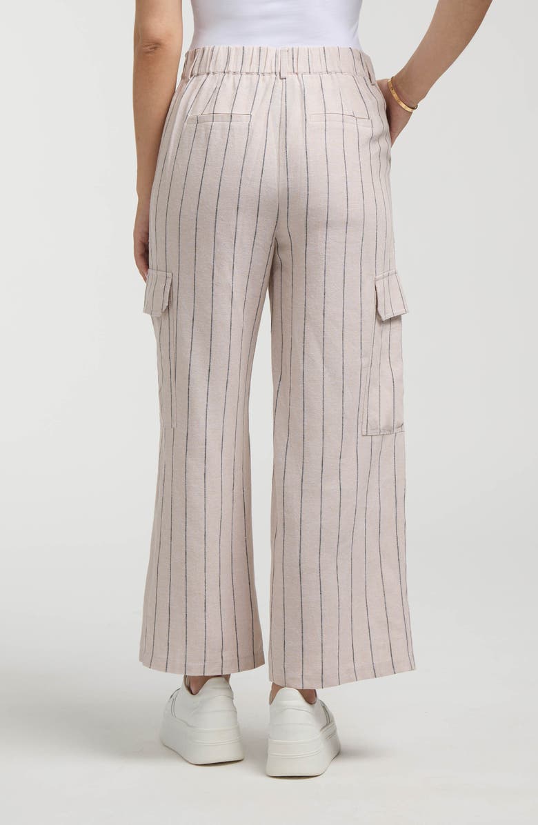 Ellen Tracy Wide Leg Linen Blend Cargo Pants, Alternate, color, Linen/ Black Stripe