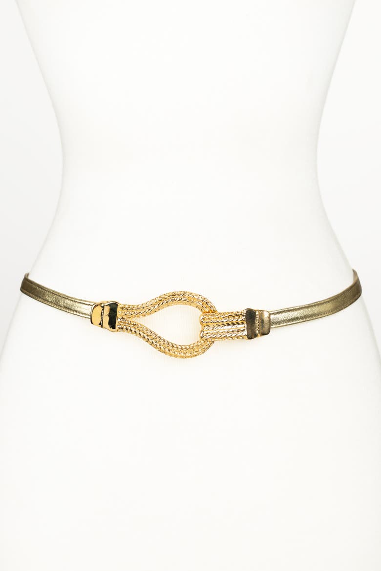 Christian Corset Leather Belt, Main, color, Gold