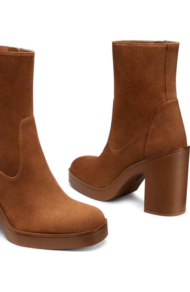 Stuart Weitzman Bethenny 80 Zip Bootie, Alternate, color, Coffee Tonal Suede