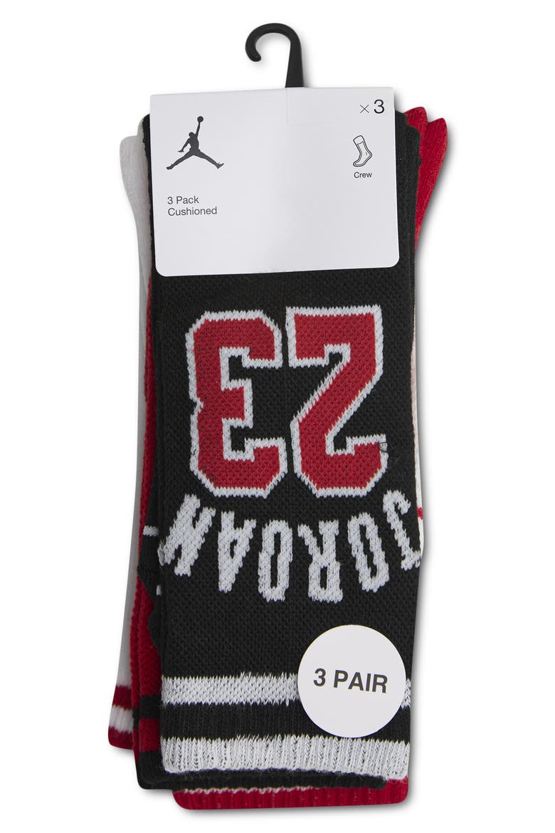 Kids' Varsity Jersey 3-Pack Crew Socks, Alternate, color, BLACK