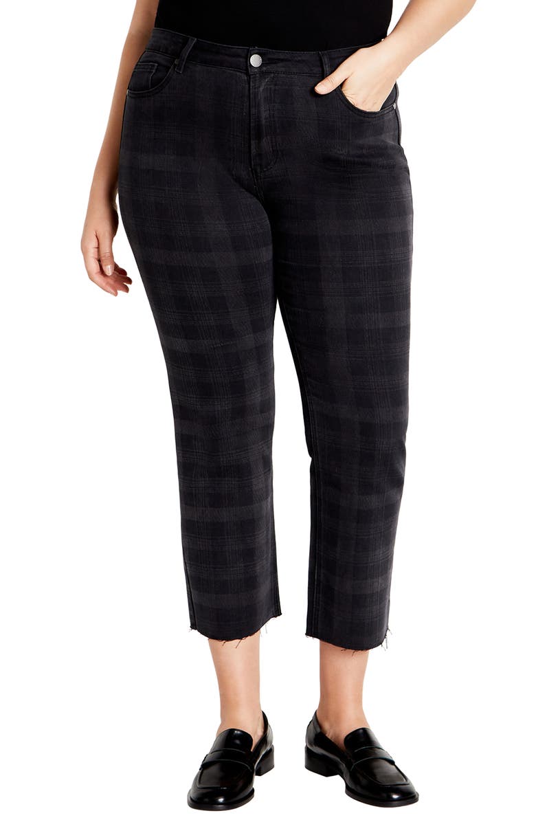 City Chic Harley Fit Baylee Crop Straight Leg Jeans, Main, color, Grey Check