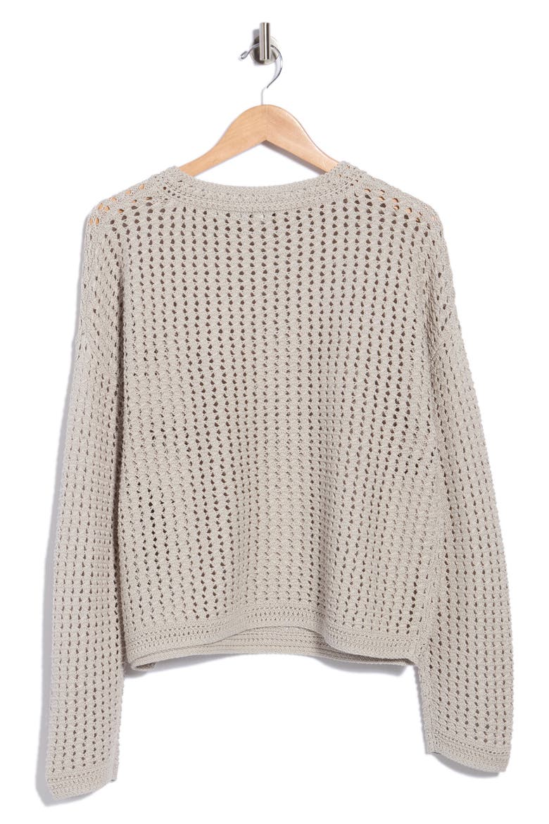 Crochet Cotton Crewneck Sweater, Alternate, color, SALT GLASS