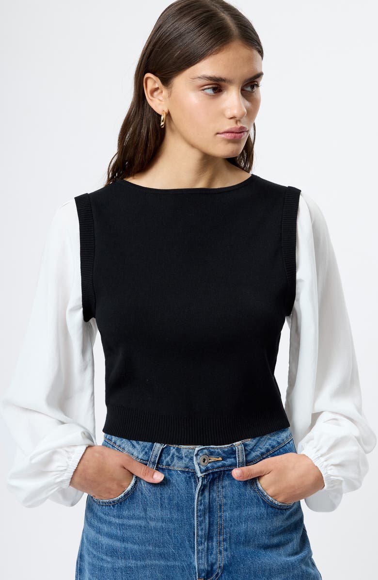 French Connection Maxime Layered Look Sweater Vest, Alternate, color, 02-Black-Summer White