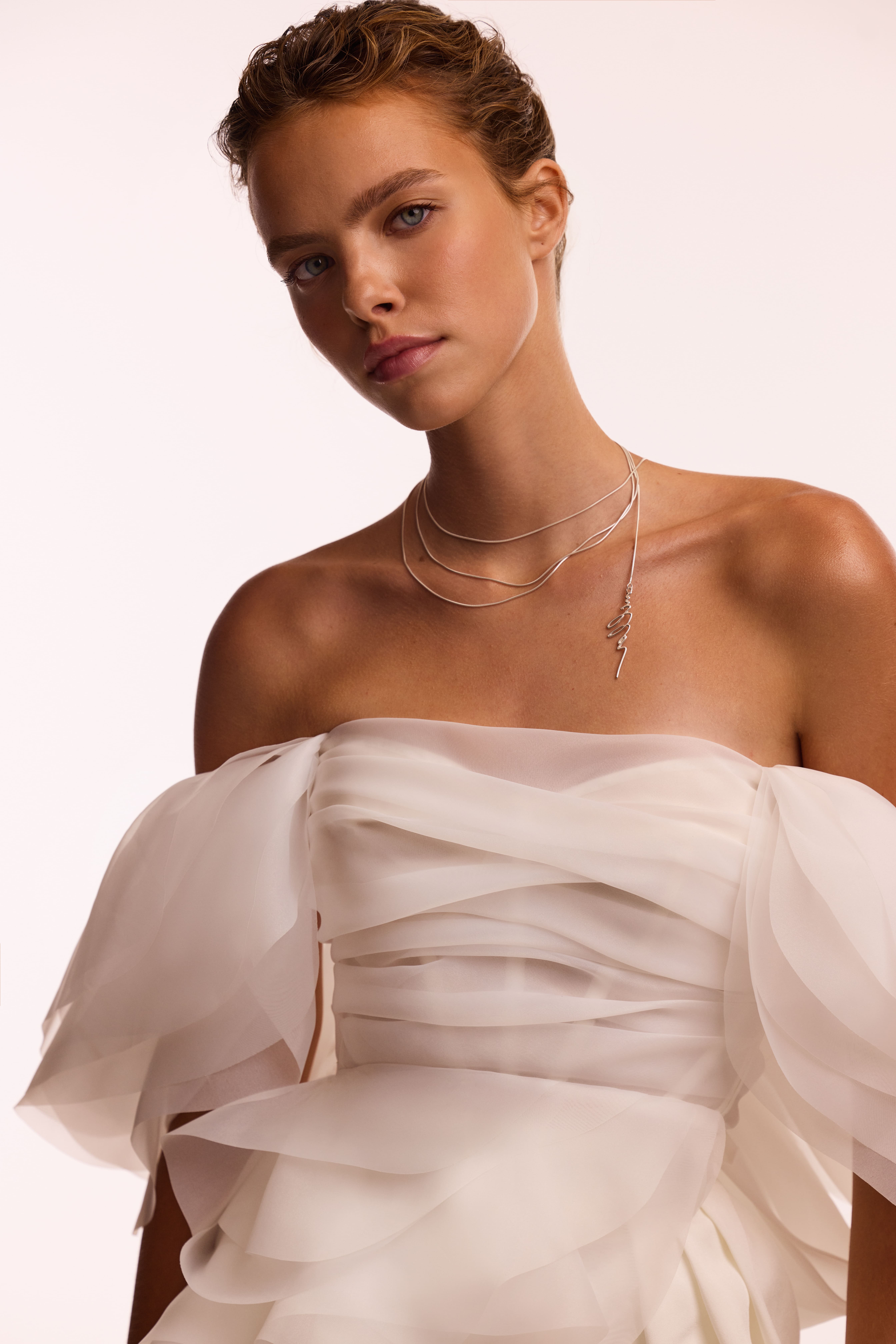 Off-Shoulder Organza Formal Occasion Blouse with Ruffles - image 2