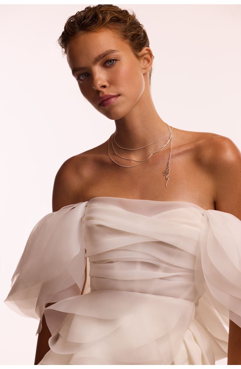 Milla Off-Shoulder Organza Formal Occasion Blouse with Ruffles, Alternate, color, White