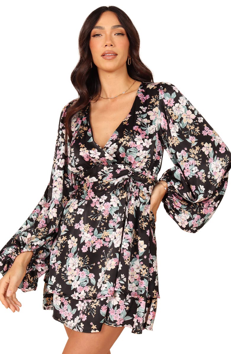 Petal & Pup Reine Floral Long Sleeve Faux Wrap Minidress, Alternate, color, 