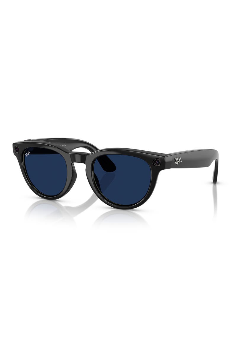 Skyler 51mm Round Smart Sunglasses, Alternate, color, SHINY BLACK