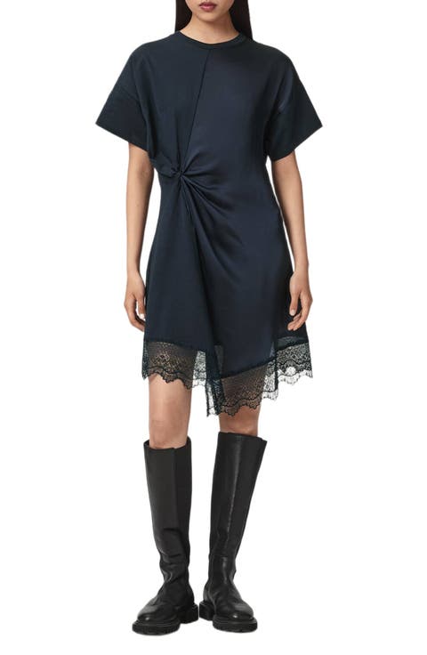 Lana Mixed Media Lace Trim T-Shirt Minidress