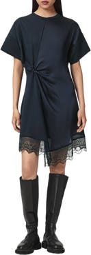 AllSaints Lana Mixed Media Lace Trim T-Shirt Minidress