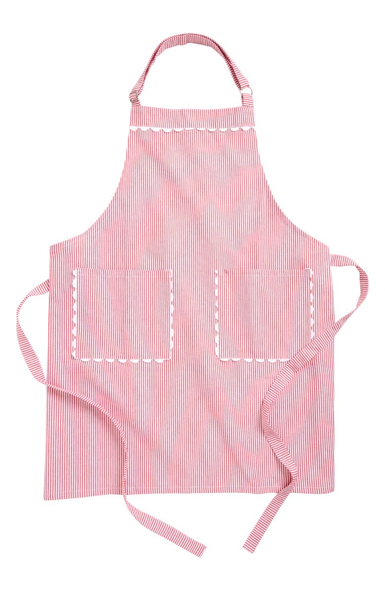 WEEZIE Rickrack Trim Stripe Apron, Main, color, Red Stripe