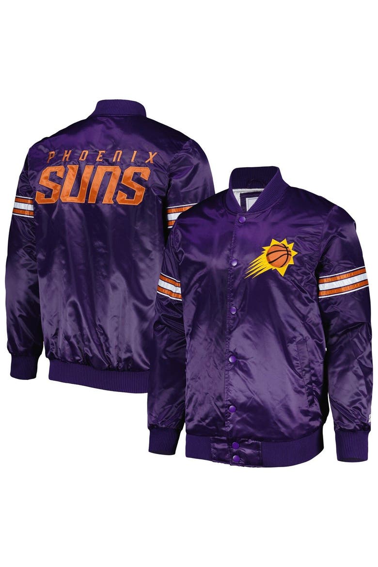 Men's Starter Purple Phoenix Suns Pick & Roll Satin Full-Snap Varsity Jacket, Main, color, Purple