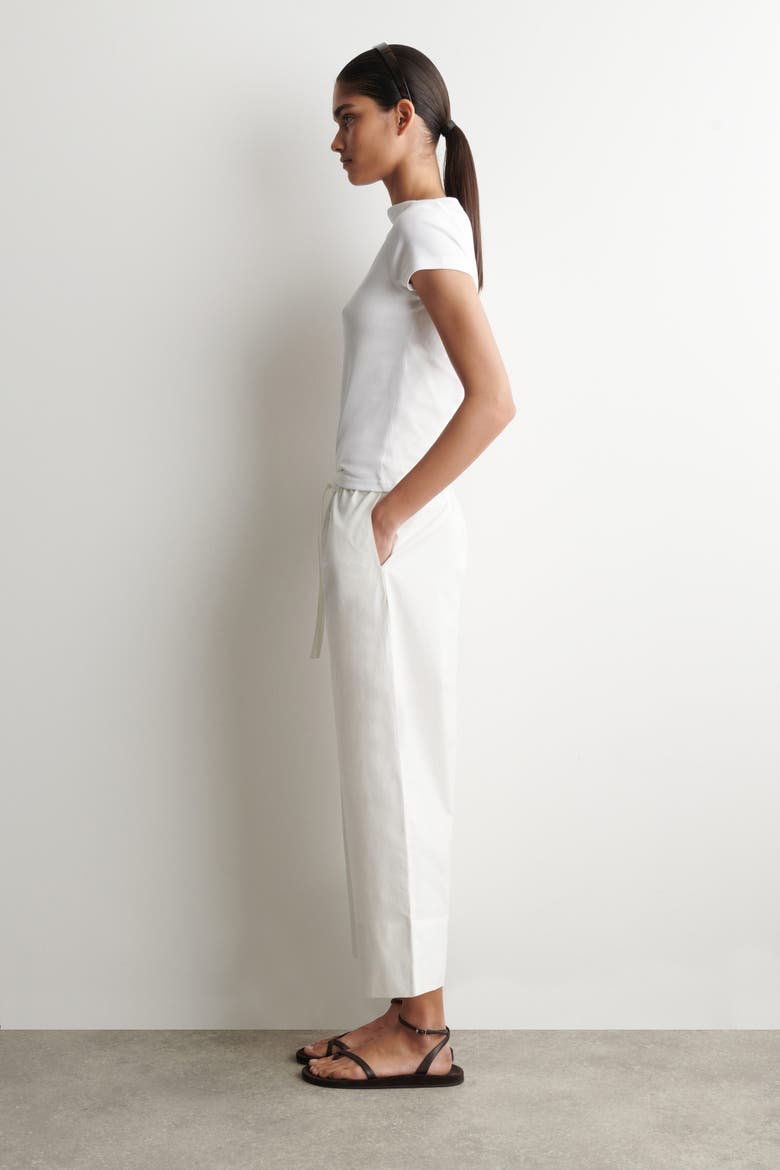 Cotton Straight-leg Drawstring Pants, Alternate, color, WHITE