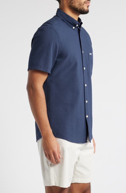 Barbour Longhall Seersucker Performance Short Sleeve Button-down Shirt In Navy