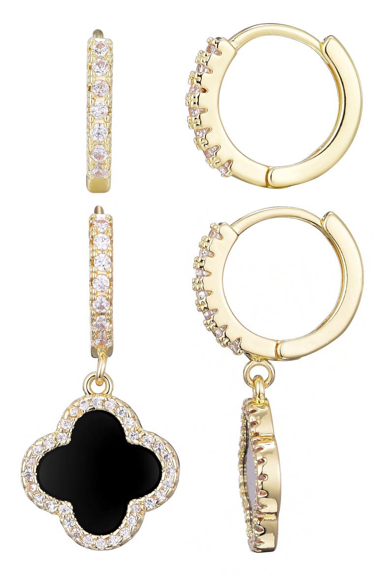 Set of 2 Assorted Cubic Zirconia Hoop Earrings, Main, color, GOLD-BLACK