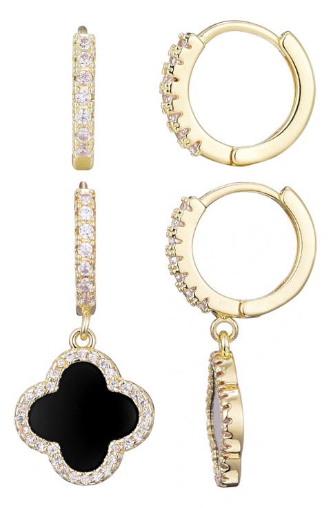 Set of 2 Assorted Cubic Zirconia Hoop Earrings