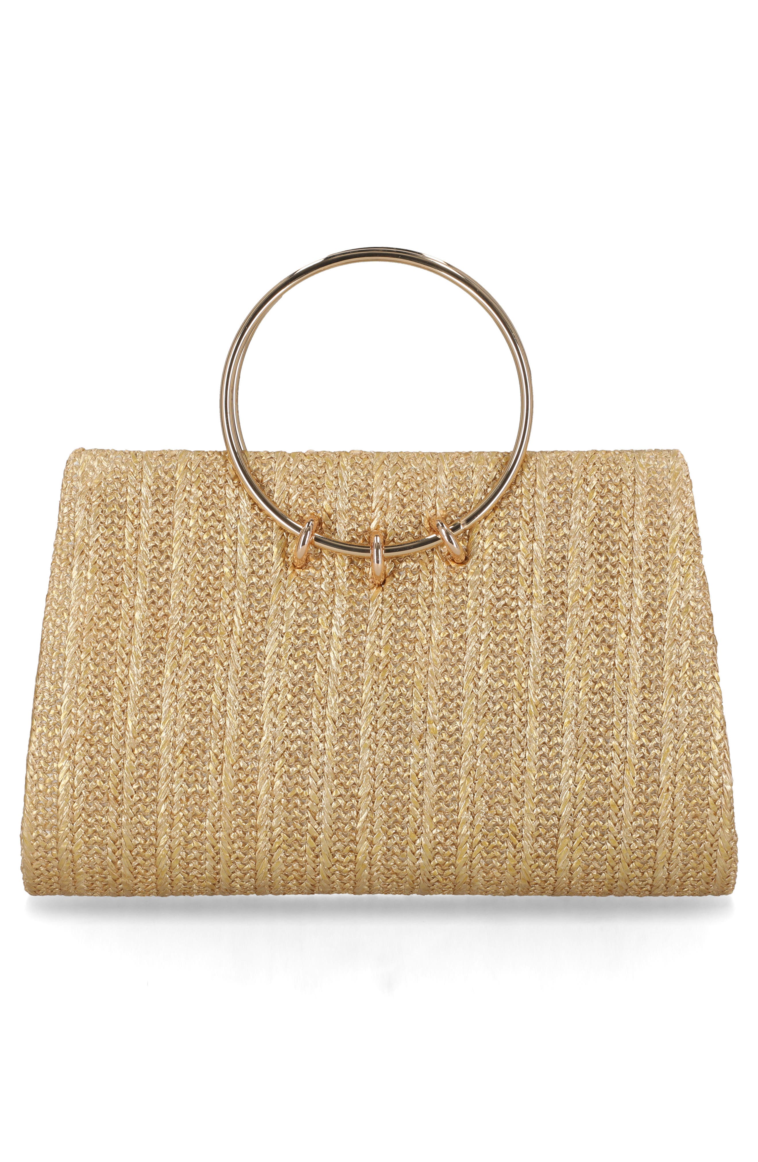 Jessica McClintock Lottie Ring Top Handle Clutch, Alternate, color, Light Gold Metallic