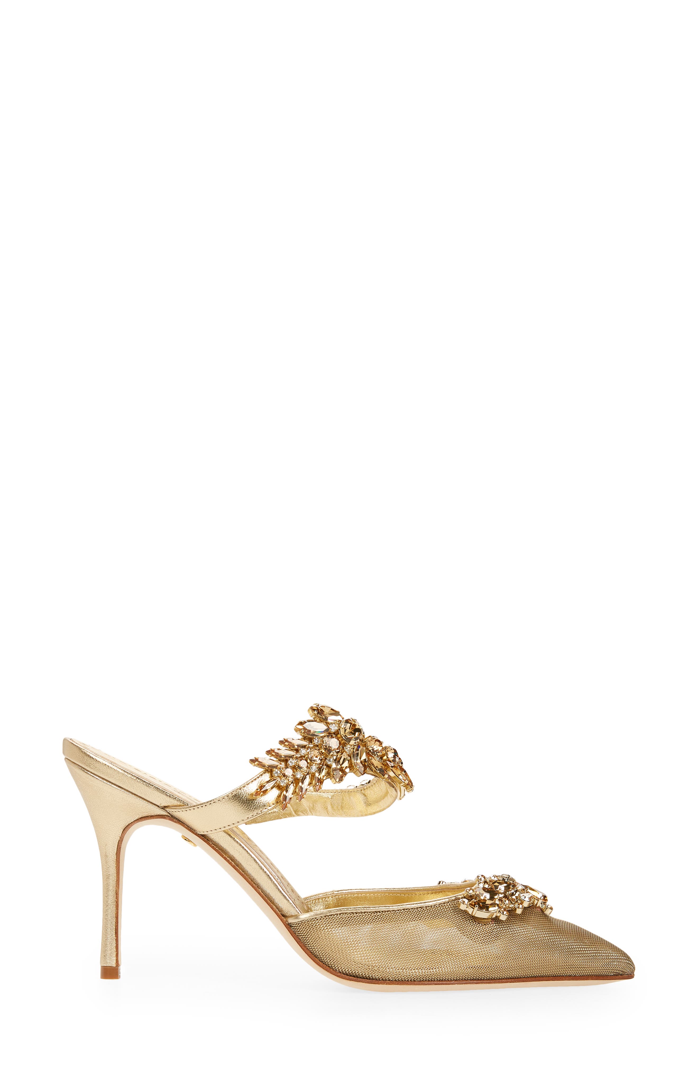 Manolo Blahnik Lurum Crystal Leaf Pointed Toe Mule, Alternate, color, 