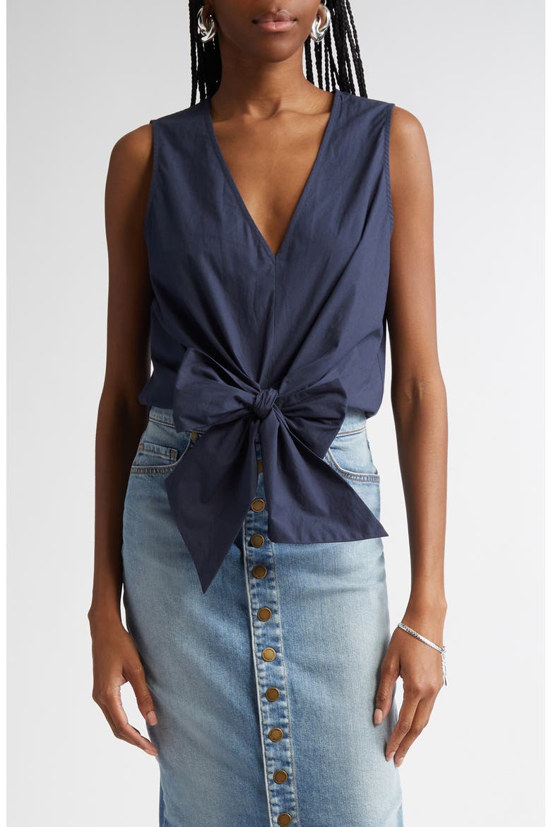 Svetlana Tie Hem Sleeveless Crop Top, Main, color, NAVY