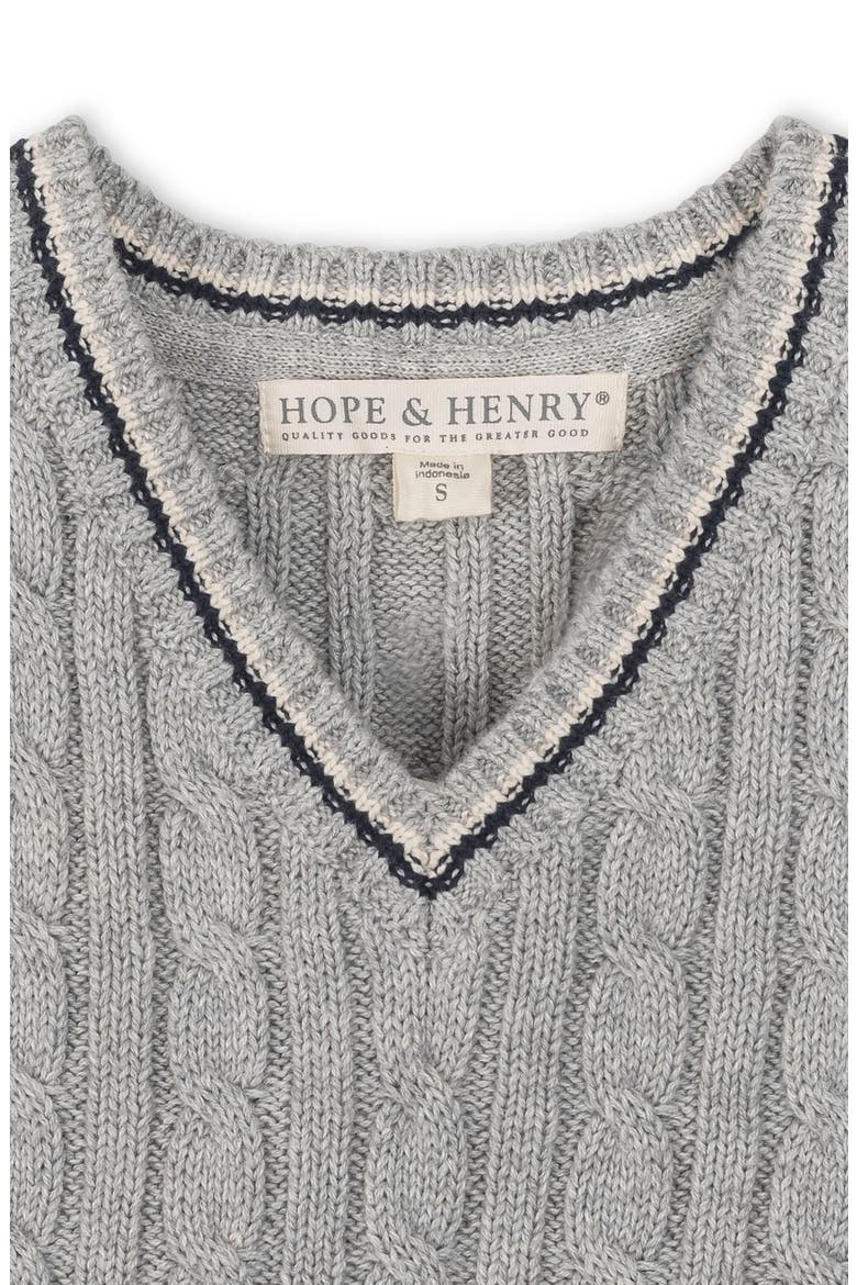 Kids' Organic V-Neck Cable Sweater Vest, Alternate, color, Gray Heather Cable