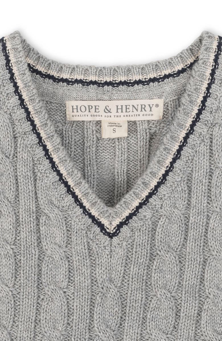 Hope & Henry Kids' Organic V-Neck Cable Sweater Vest, Alternate, color, Gray Heather Cable