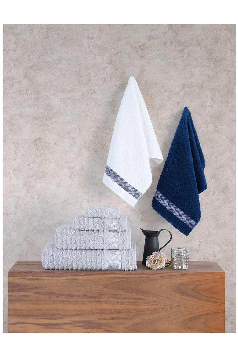Herringbone Cotton Bath Towel, Alternate, color, WHITE