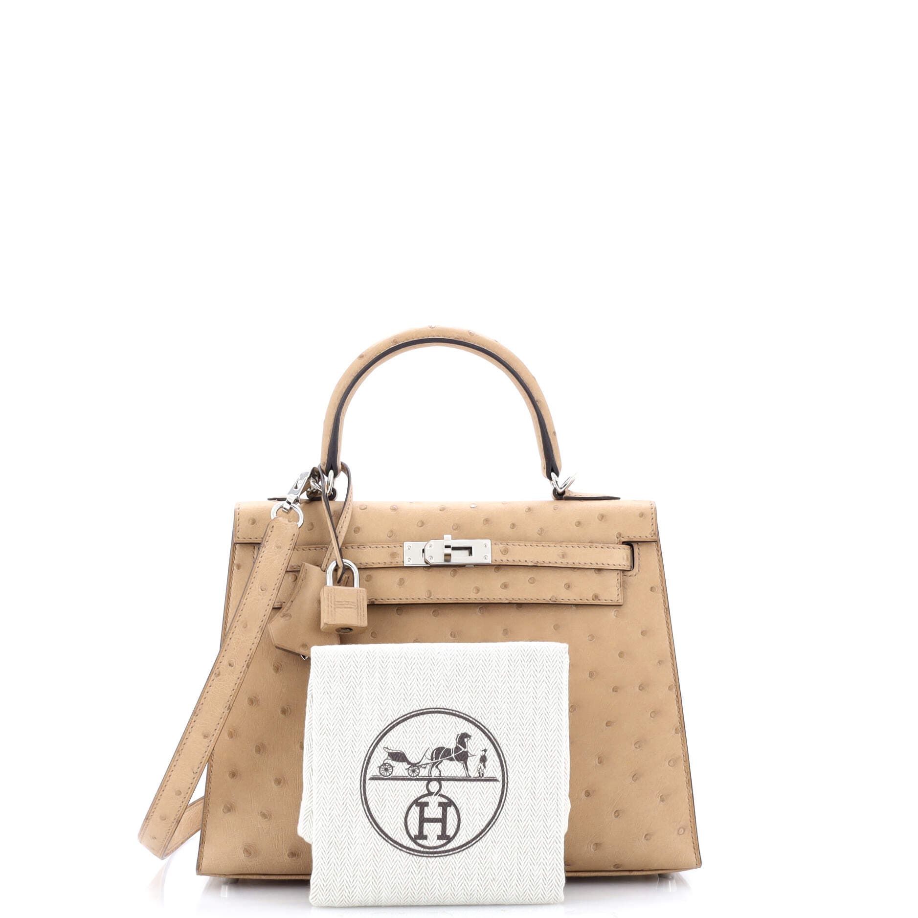 Pre-Owned Hermes Kelly Handbag Brown Ostrich with Palladium Hardware 25, Alternate, color, 