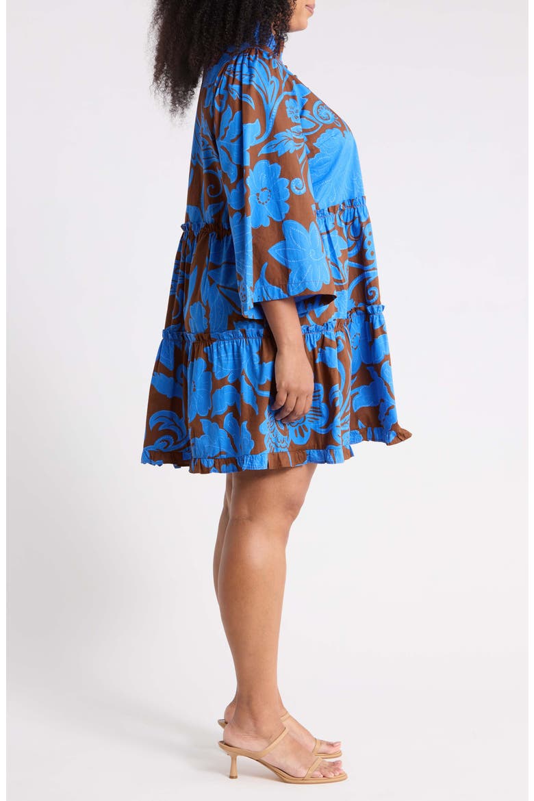 Ofelia Floral Tiered Cotton Shift Dress, Alternate, color, BROWN-BLUES