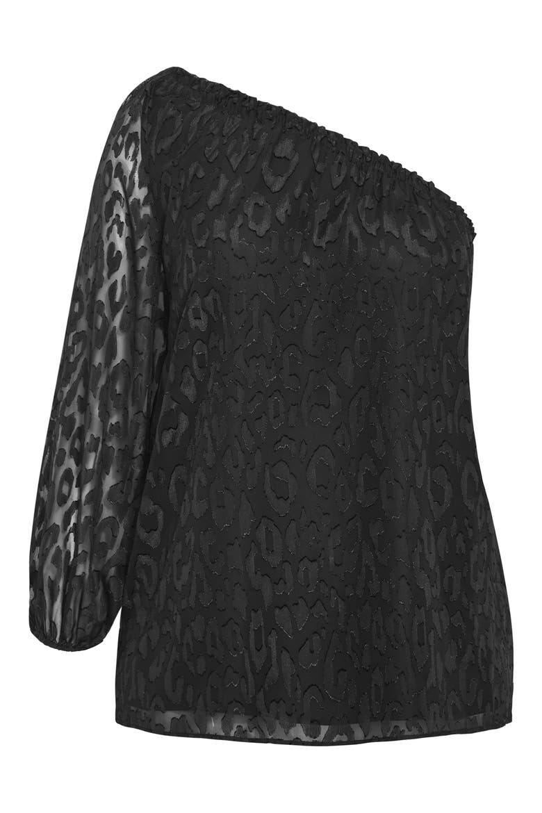 Jojo Leopard Jacquard One-Shoulder Top, Alternate, color, BLACK