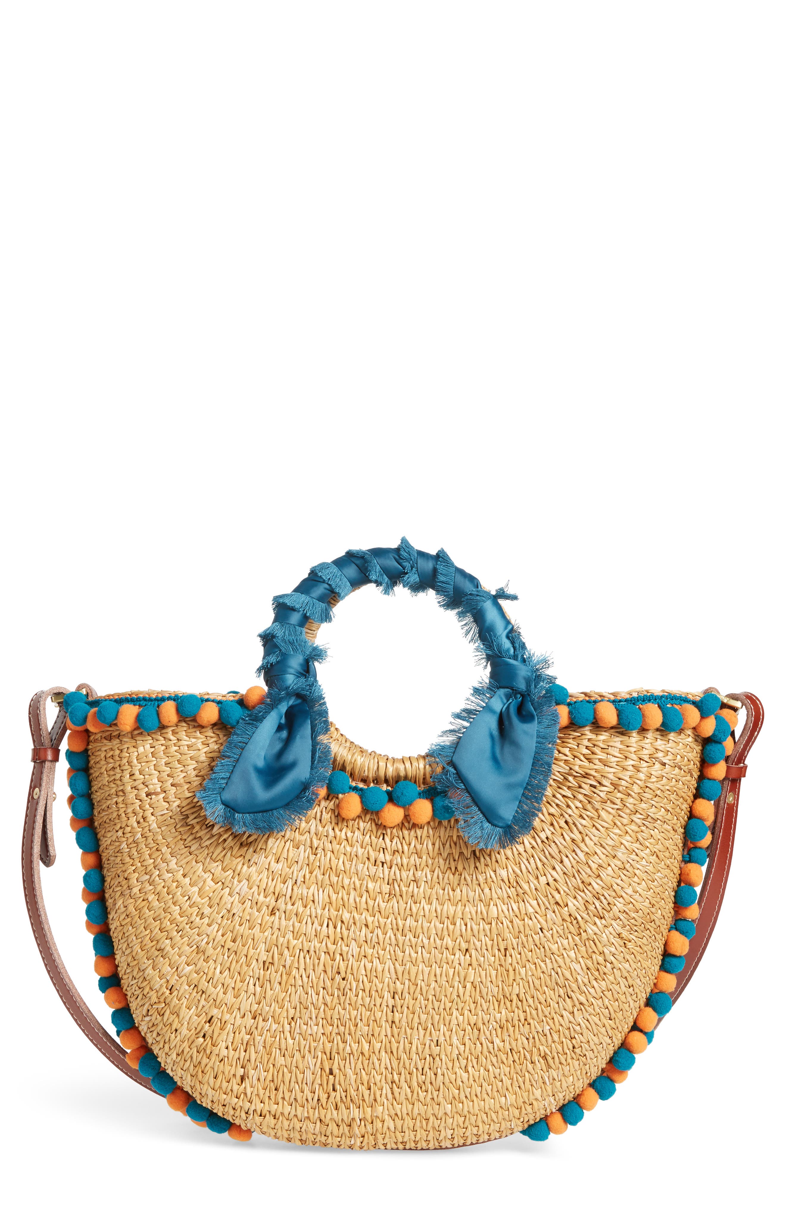Sam Edelman Inessa Pompom Straw Tote, Main, color, 
