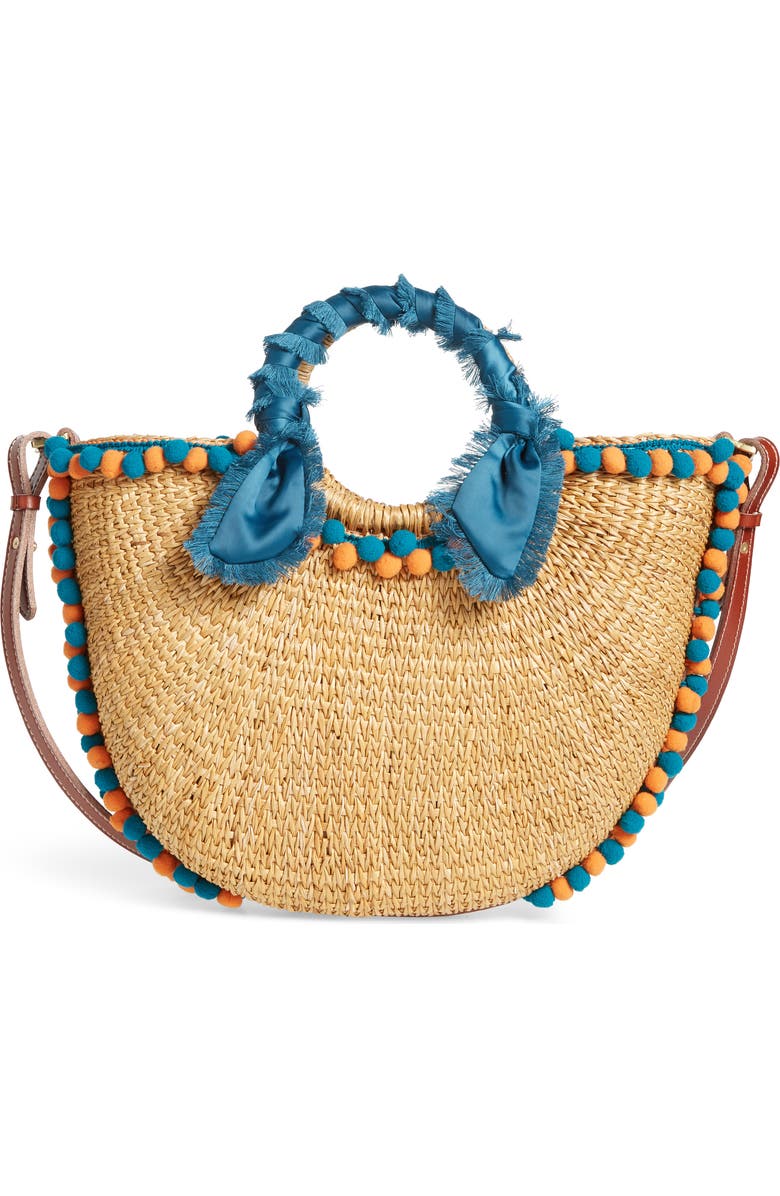 Sam Edelman Inessa Pompom Straw Tote, Main, color,