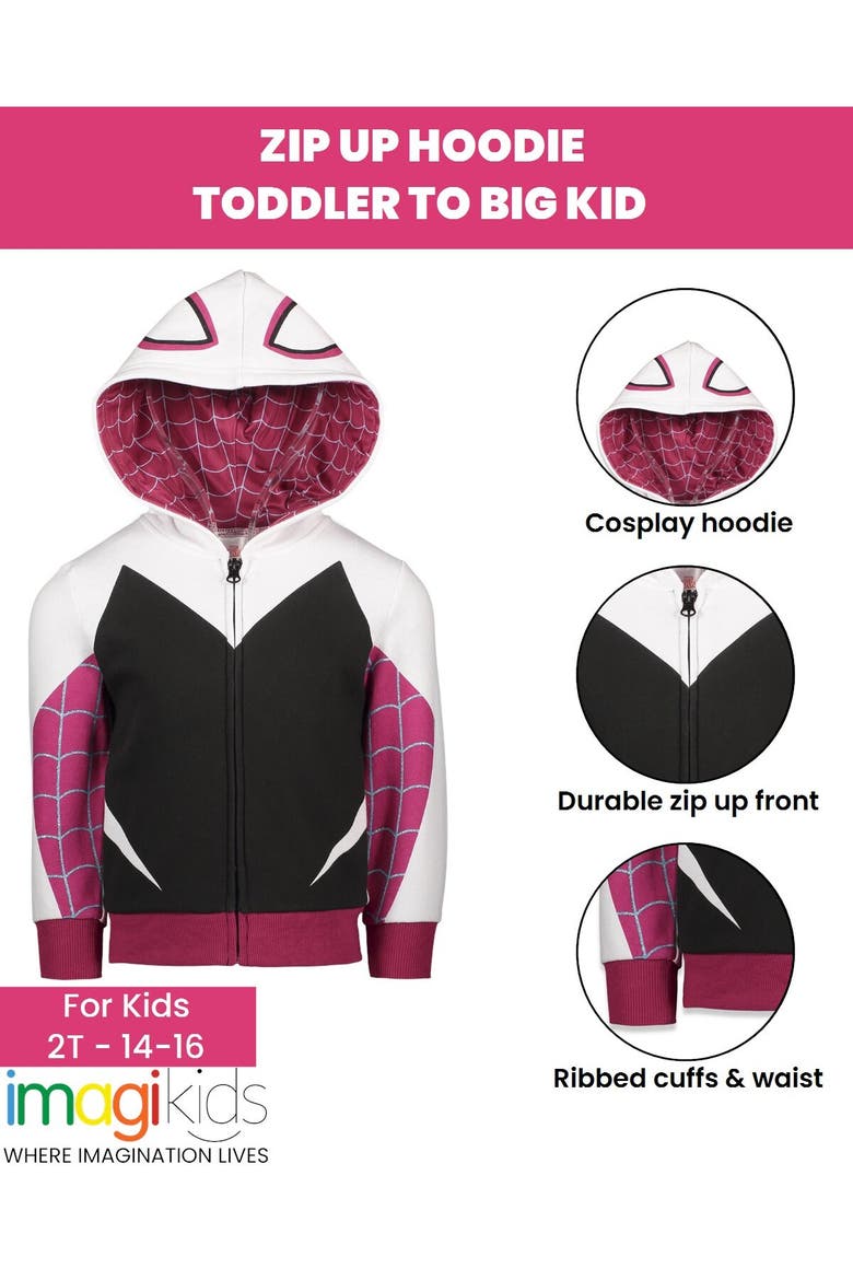 Spider-Man Fleece Zip-Up Hoodie, Alternate, color, Spider Gwen Pink