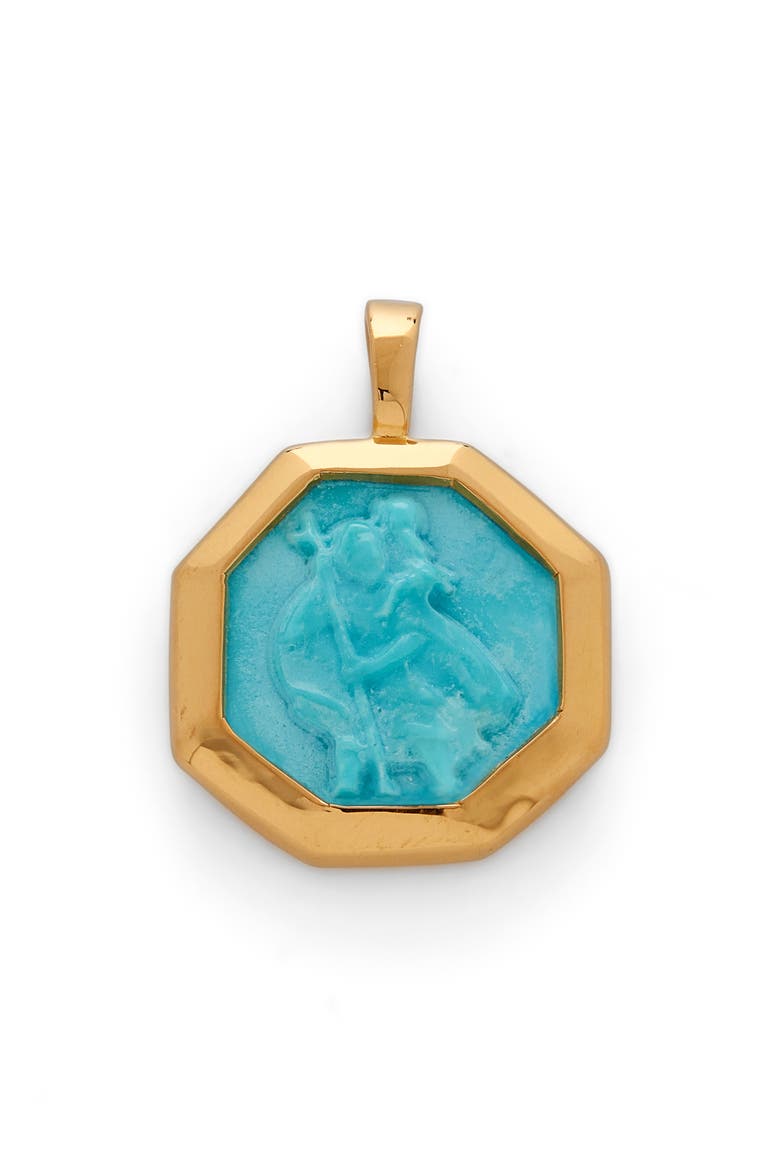 Turquoise Saint Christopher Pendant Charm, Main, color, YELLOW GOLD