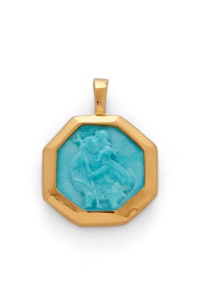 Monica Vinader Turquoise Saint Christopher Pendant Charm, Main, color, Yellow Gold