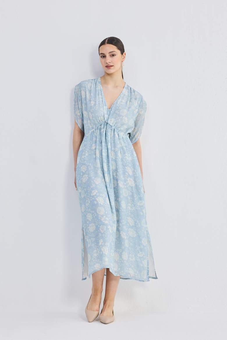 Maxi Gathered Dress in Blue Florals, Alternate, color, Floral Whispers