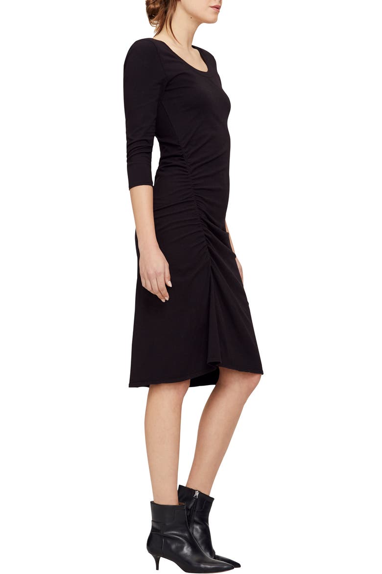 Tina Ruched Stretch Cotton Body-Con Dress, Alternate, color, BLACK