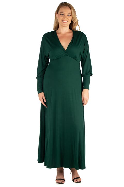Plus Size V-Neck Long Sleeve Maxi Dress