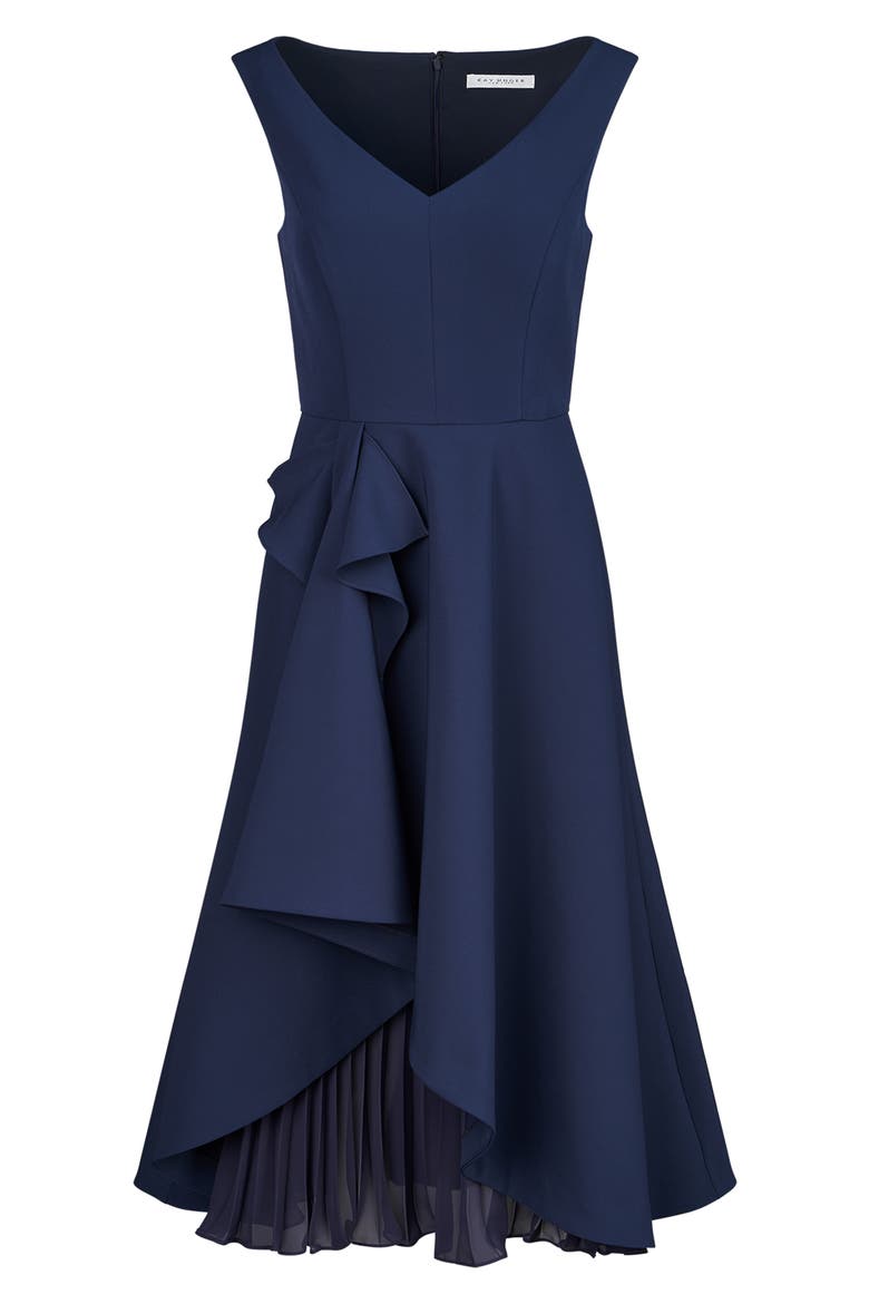 Begonia Crepe & Chiffon Midi A-Line Dress, Alternate, color, DARK MIDNIGHT