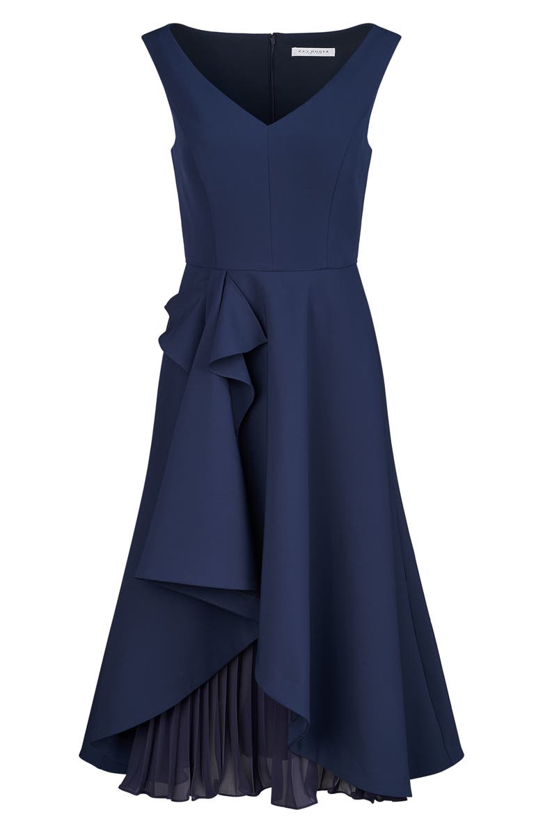 Kay Unger Begonia Crepe & Chiffon Midi A-Line Dress, Alternate, color, Dark Midnight