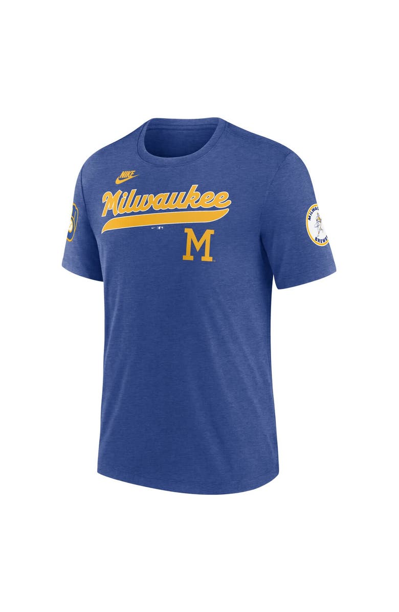 Nike Men's Nike Heather Royal Milwaukee Brewers Cooperstown Collection Eras Tri-Blend T-Shirt, Alternate, color, 