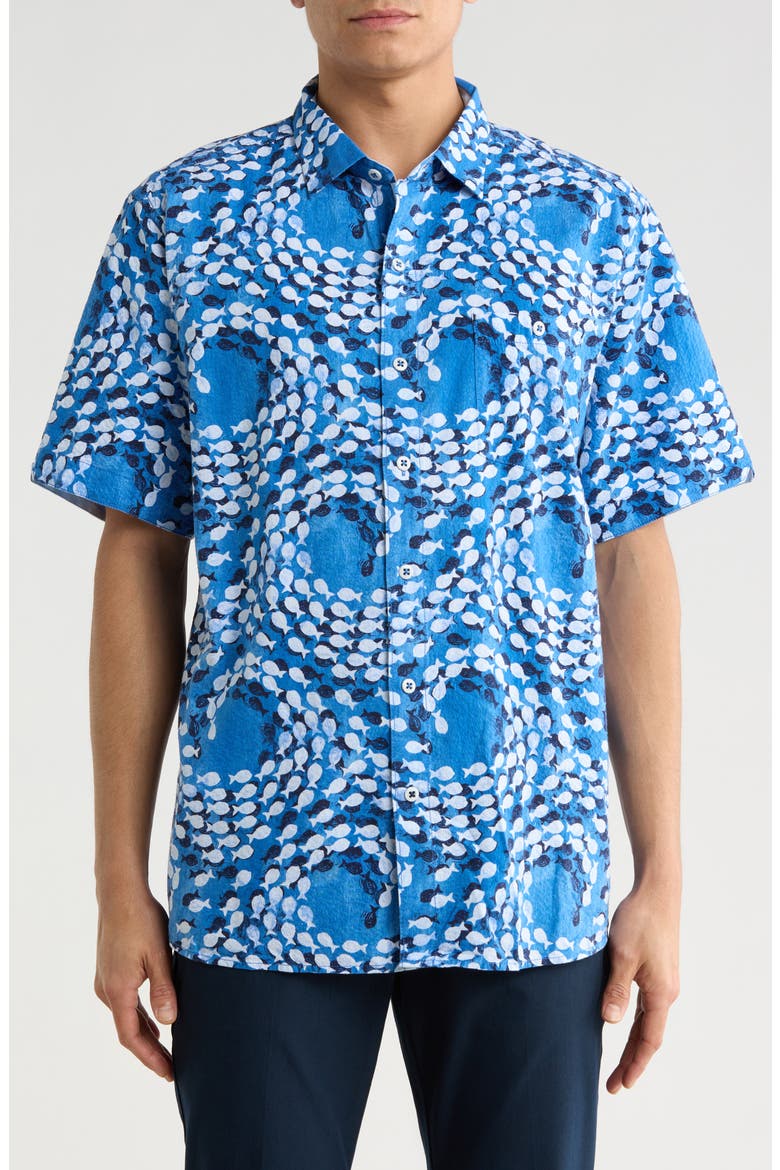 Nova Wave Get Reel Short Sleeve Button-Up Shirt, Main, color, VICTORIA BLUE