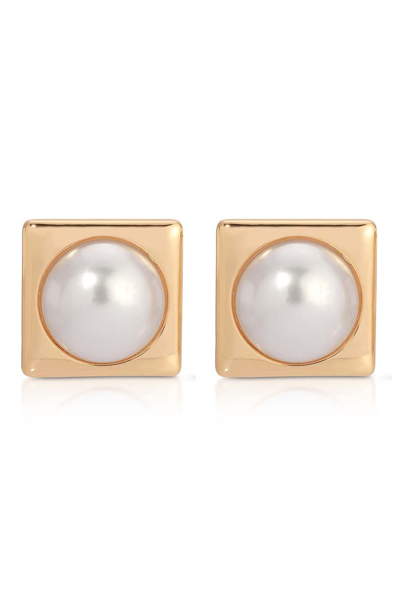 Square Faux Pearl Stud Earrings, Main, color, GOLD