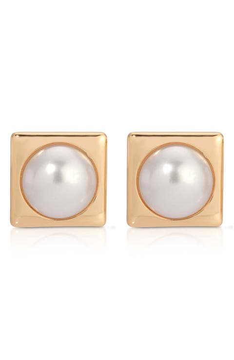 Square Faux Pearl Stud Earrings