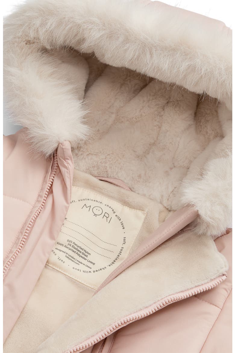 Recycled Faux Fur Lined Embroidered Snowsuit, Alternate, color, Peach Whip