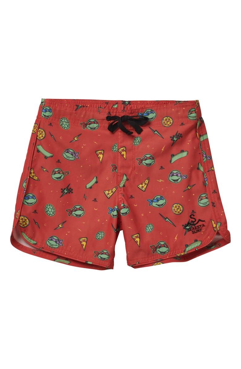 SEAESTA SURF x Teenage Mutant Ninja Turtles<sup>®</sup> Kids' Retro Style Board Shorts, Main, color, Red